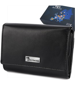 BELTIMORE portfel damski skórzany średni matowy z suwakiem P257 czarny