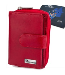 BELTIMORE portfel damski skórzany średni matowy z suwakiem P258 czerwony