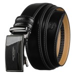 PETERSON pasek męski skórzany gładki z automatyczną klamrą B010 czarny