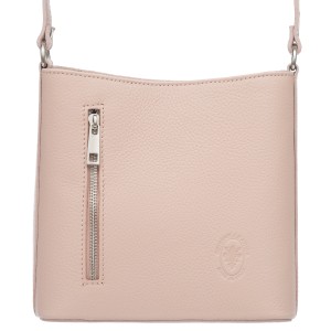 VERA PELLE torebka damska skórzana listonoszka z paskiem na ramię V723 jasna różowa