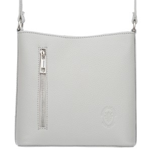 VERA PELLE torebka damska skórzana listonoszka z paskiem na ramię V723 jasna szara