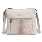 VEZZE torebka damska skórzana listonoszka kroko z paskiem na ramię V022 kremowa