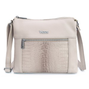 VEZZE torebka damska skórzana listonoszka kroko z paskiem na ramię V022 kremowa