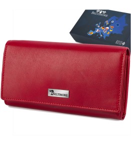 BELTIMORE portfel damski skórzany duży matowy z suwakiem P259 czerwony
