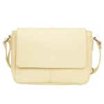 VERA PELLE torebka damska skórzana listonoszka z klapą i paskiem na ramię V556 jasna żółta