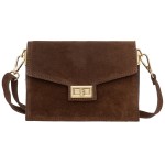 VERA PELLE torebka damska zamszowa listonoszka z klapą i paskiem na ramię V688 brązowa