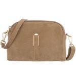 VERA PELLE torebka damska zamszowa listonoszka z paskiem na ramię V712 beżowa