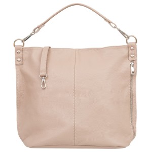 VERA PELLE torebka damska skórzana worek z paskiem na ramię V388 jasna różowa