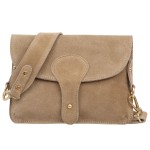 VERA PELLE torebka damska zamszowa listonoszka instagramka z szerokim paskiem na ramię V694 beżowa