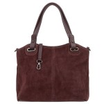 VERA PELLE torebka damska zamszowa shopper z paskiem na ramię V714 ciemna bordowa