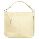 VERA PELLE torebka damska skórzana worek z paskiem na ramię V388 jasna żółta