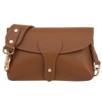 VERA PELLE torebka damska skórzana listonoszka instagramka z szerokim paskiem na ramię V725 camel