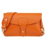 VERA PELLE torebka damska skórzana listonoszka instagramka z szerokim paskiem na ramię V725 pomarańczowa
