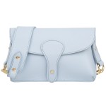 VERA PELLE torebka damska skórzana listonoszka instagramka z szerokim paskiem na ramię V725 jasna niebieska