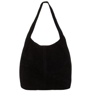VERA PELLE torebka damska zamszowa worek z suwakiem na ramię V726 czarna