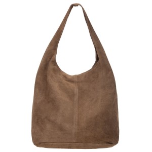 VERA PELLE torebka damska zamszowa worek z suwakiem na ramię V726 taupe