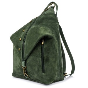 VERA PELLE plecak damski zamszowy elegancki z ćwiekami V409 ciemny zielony