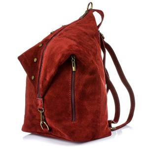 VERA PELLE plecak damski zamszowy elegancki z ćwiekami V409 bordowy