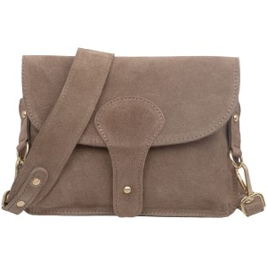 VERA PELLE torebka damska zamszowa listonoszka instagramka z szerokim paskiem na ramię V694 taupe