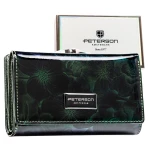 PETERSON portfel damski skórzany średni lakierowany z kwiatami P264 ciemny zielony