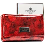 PETERSON portfel damski skórzany średni lakierowany z kwiatami P264 czerwony