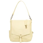 VERA PELLE torebka damska skórzana worek z klapą i paskiem na ramię V534 jasna żółta