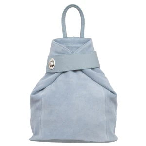 VERA PELLE plecak damski zamszowy elegancki trójkątny V697 jasny niebieski