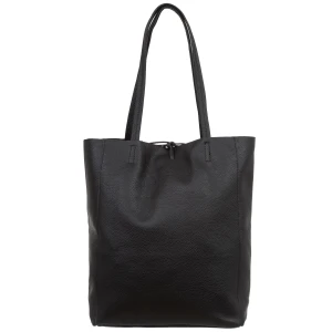 VERA PELLE torebka damska skórzana shopper z rzemykami i długimi rączkami na ramię V727 czarna