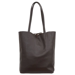 VERA PELLE torebka damska skórzana shopper z rzemykami i długimi rączkami na ramię V727 ciemna brązowa