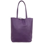 VERA PELLE torebka damska skórzana shopper z rzemykami i długimi rączkami na ramię V727 ciemna fioletowa