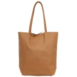 VERA PELLE torebka damska skórzana shopper z rzemykami i długimi rączkami na ramię V727 camel