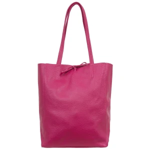 VERA PELLE torebka damska skórzana shopper z rzemykami i długimi rączkami na ramię V727 fuksja
