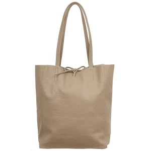 VERA PELLE torebka damska skórzana shopper z rzemykami i długimi rączkami na ramię V727 beżowa