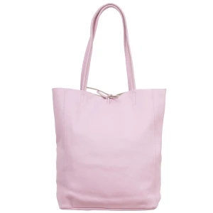 VERA PELLE torebka damska skórzana shopper z rzemykami i długimi rączkami na ramię V727 różowa