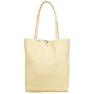 VERA PELLE torebka damska skórzana shopper z rzemykami i długimi rączkami na ramię V727 jasna żółta