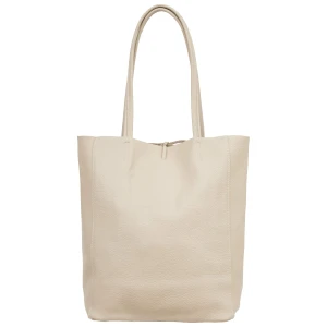 VERA PELLE torebka damska skórzana shopper z rzemykami i długimi rączkami na ramię V727 kremowa