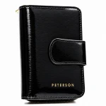 PETERSON portfel damski skórzany średni elegancki lakierowany P196 czarny