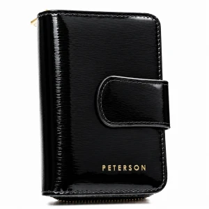 PETERSON portfel damski skórzany średni lakierowany P196 czarny
