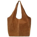 VERA PELLE torebka damska zamszowa shopper worek na ramię z saszetką na suwak V720 camel