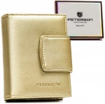 PETERSON portfel damski eko skórzany mały elegancki matowy P240 złoty